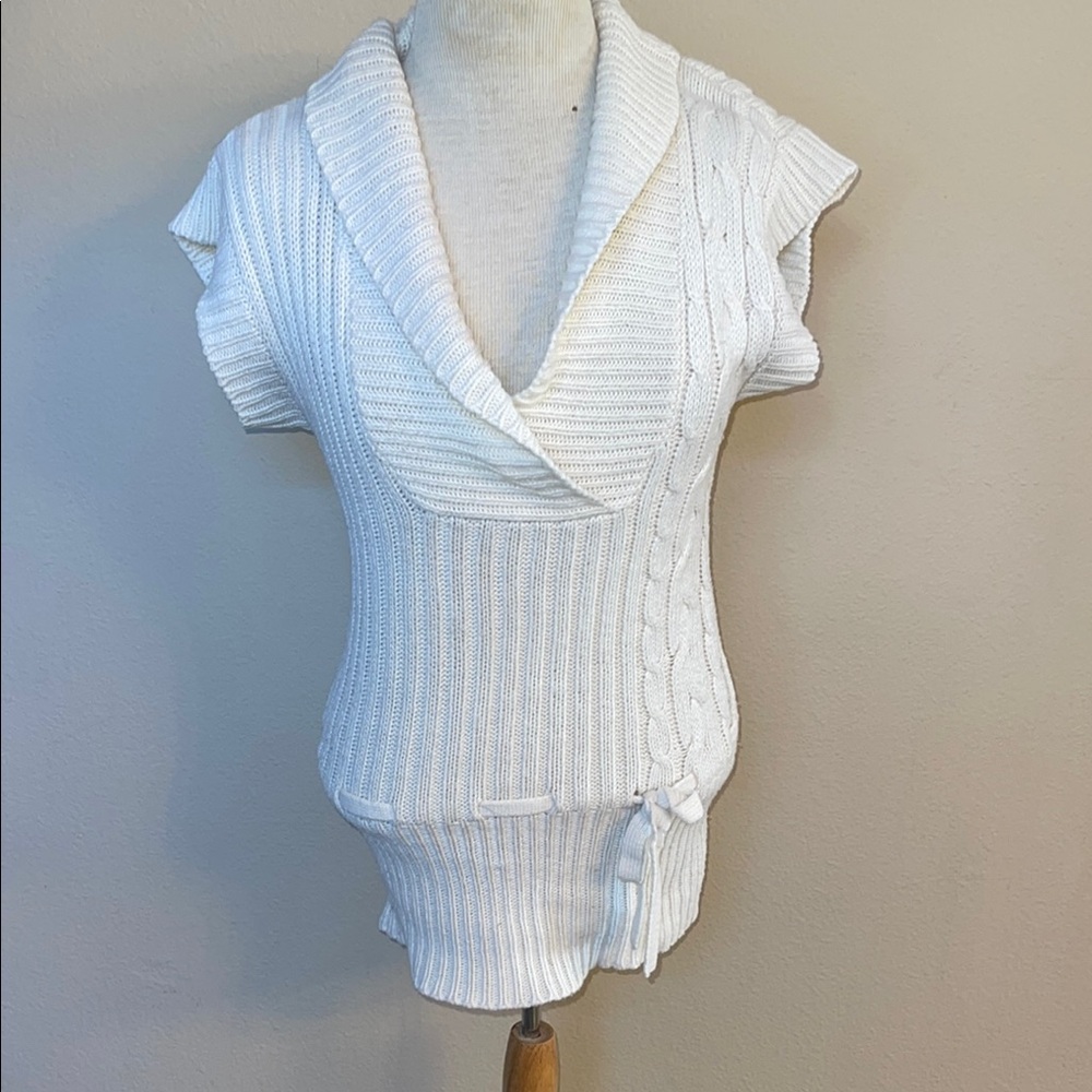 Decree Y2K White Cowl Neck Sweater with Ribbed Knit women’s medium
